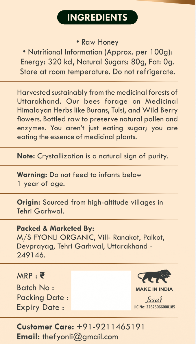 Fyonli Raw Mountain Honey (Wild Forest Sourced)