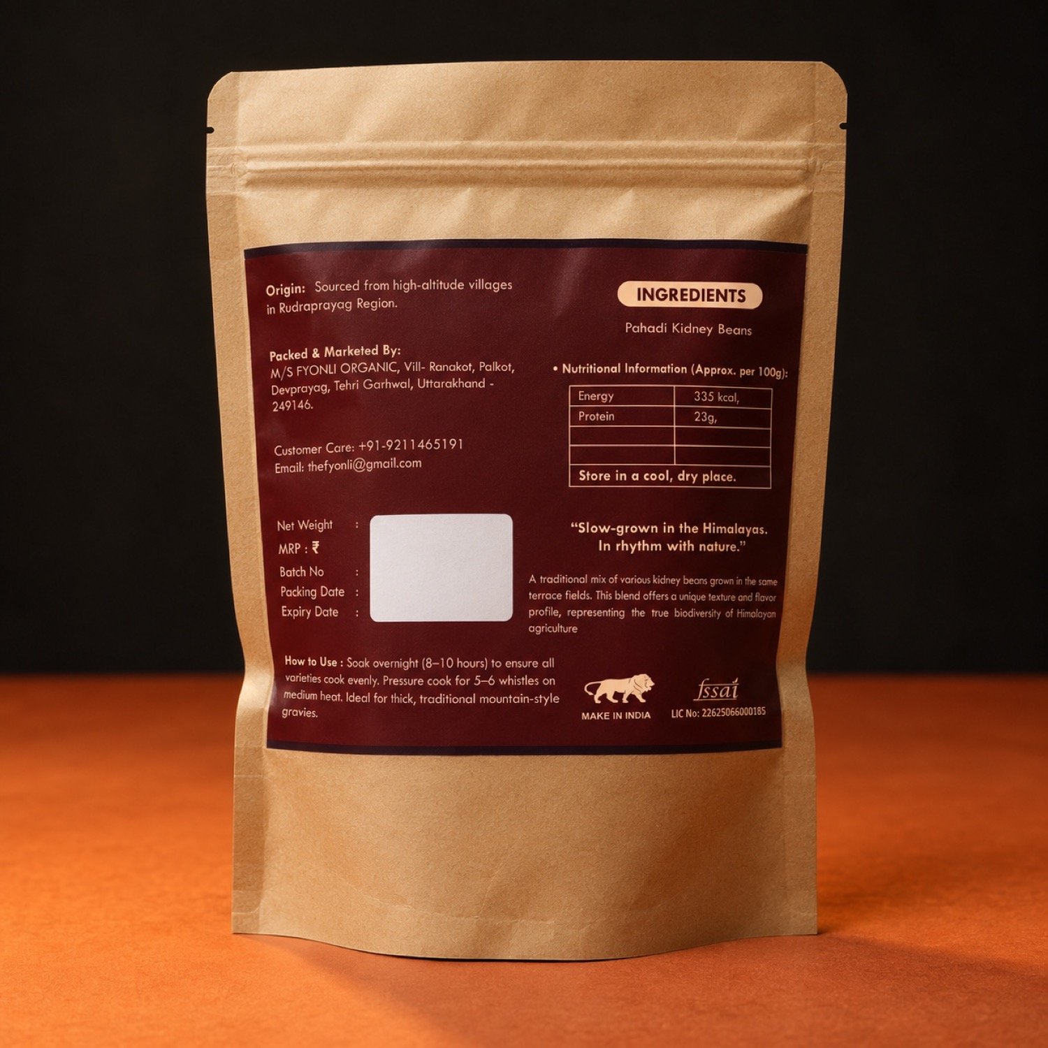 Rudraprayag Mix Rajma back of pack nutrition label