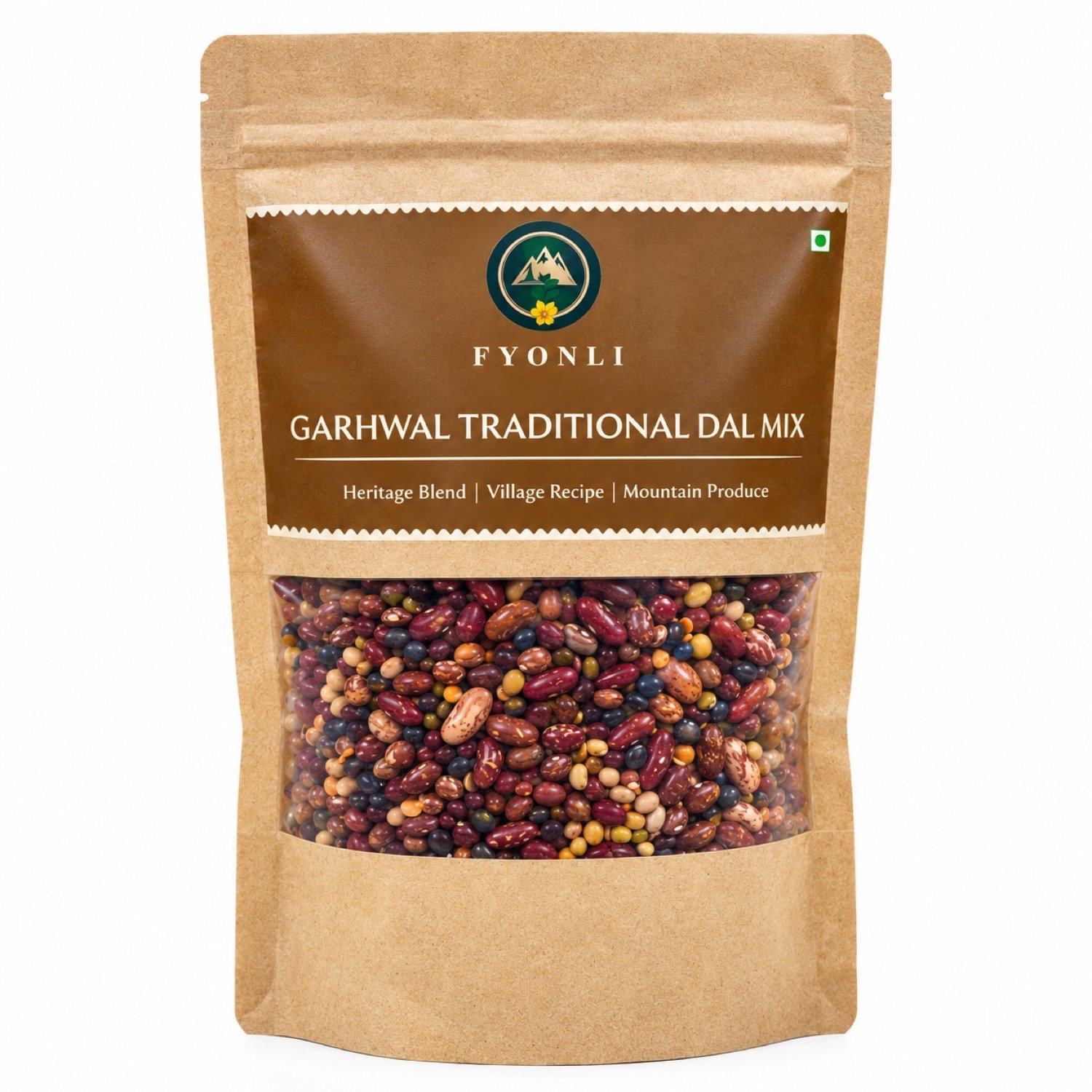 Fyonli Garhwal Traditional Dal Mix pouch, front view on white background