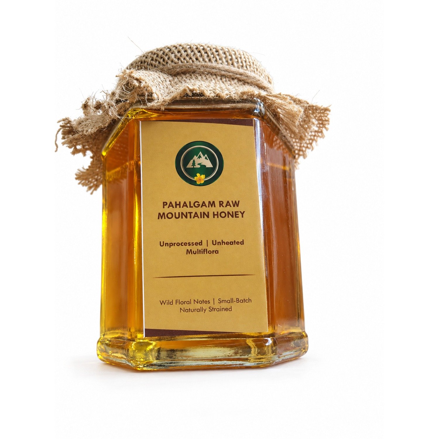 Pahalgam Raw Mountain Honey jar angled view on white background