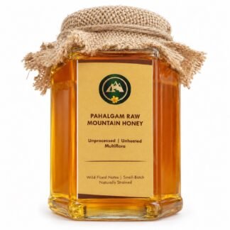 Pahalgam Raw Mountain Honey jar, front view on white background